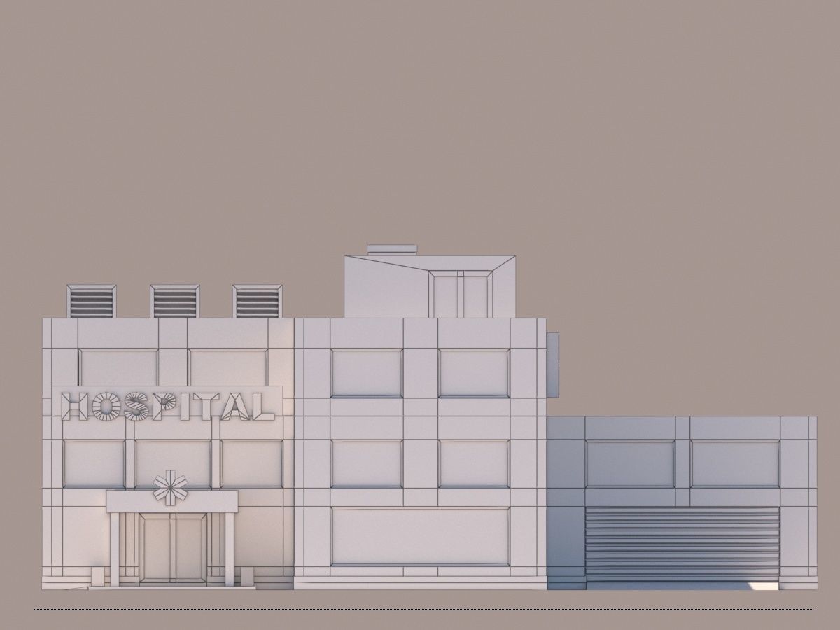 Cartoon Low Poly Hospital Building Low-poly 3D model_9