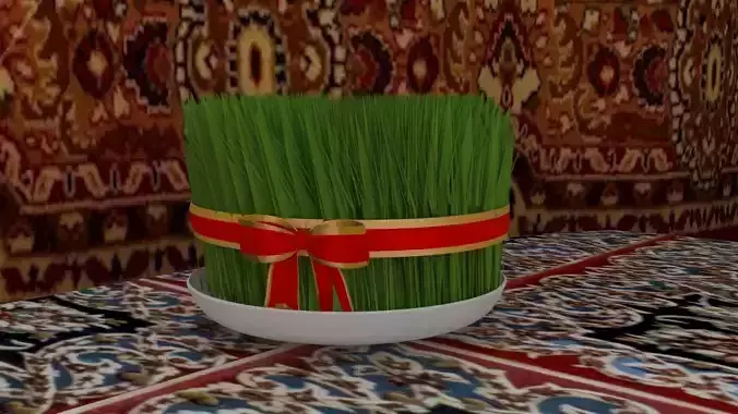 Semeni bowl of grass with ribbon 3D model