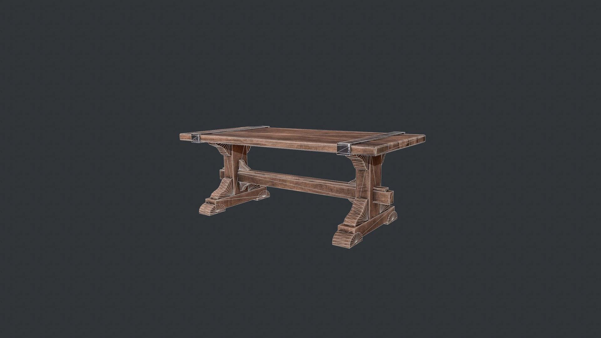 Wooden Table - Wooden Bench - Garden Bench - Work Bench - Bench  Low-poly 3D model_4