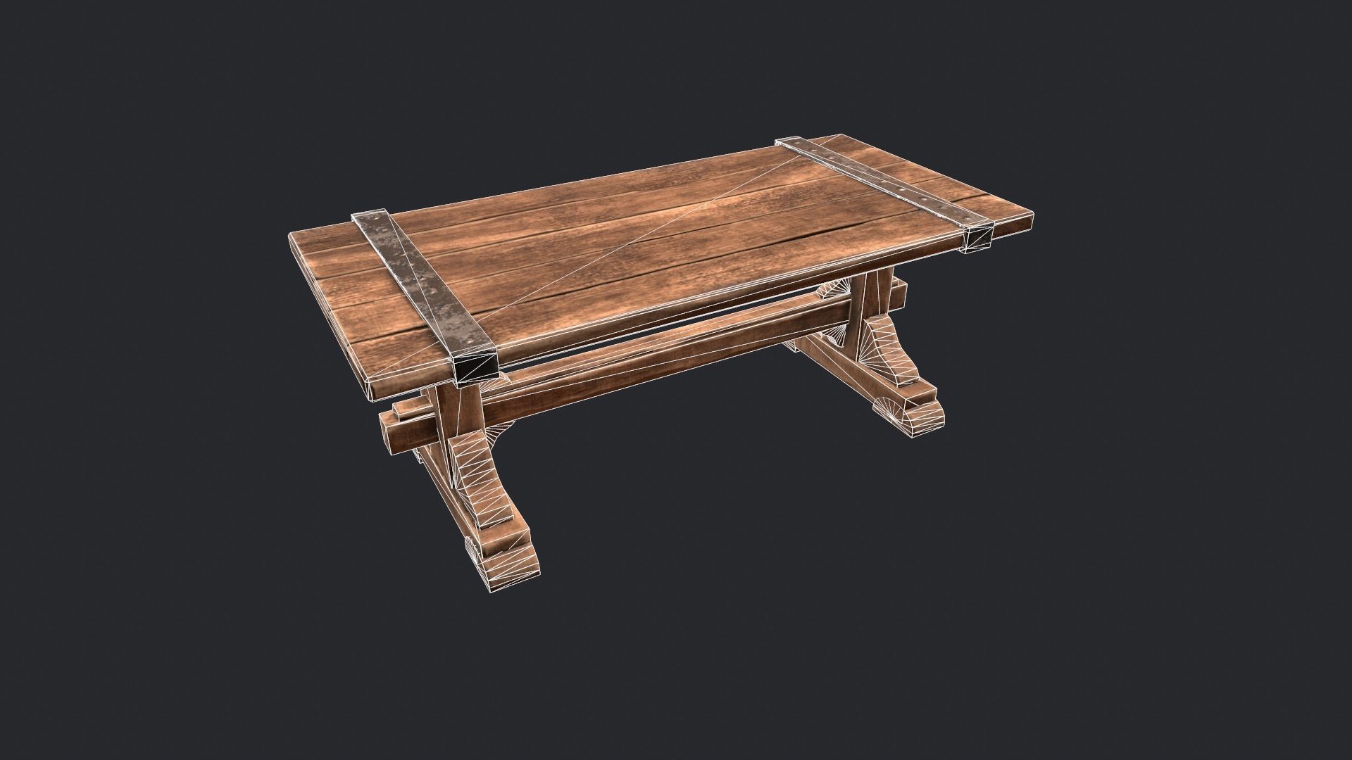 Wooden Table - Wooden Bench - Garden Bench - Work Bench - Bench  Low-poly 3D model_8