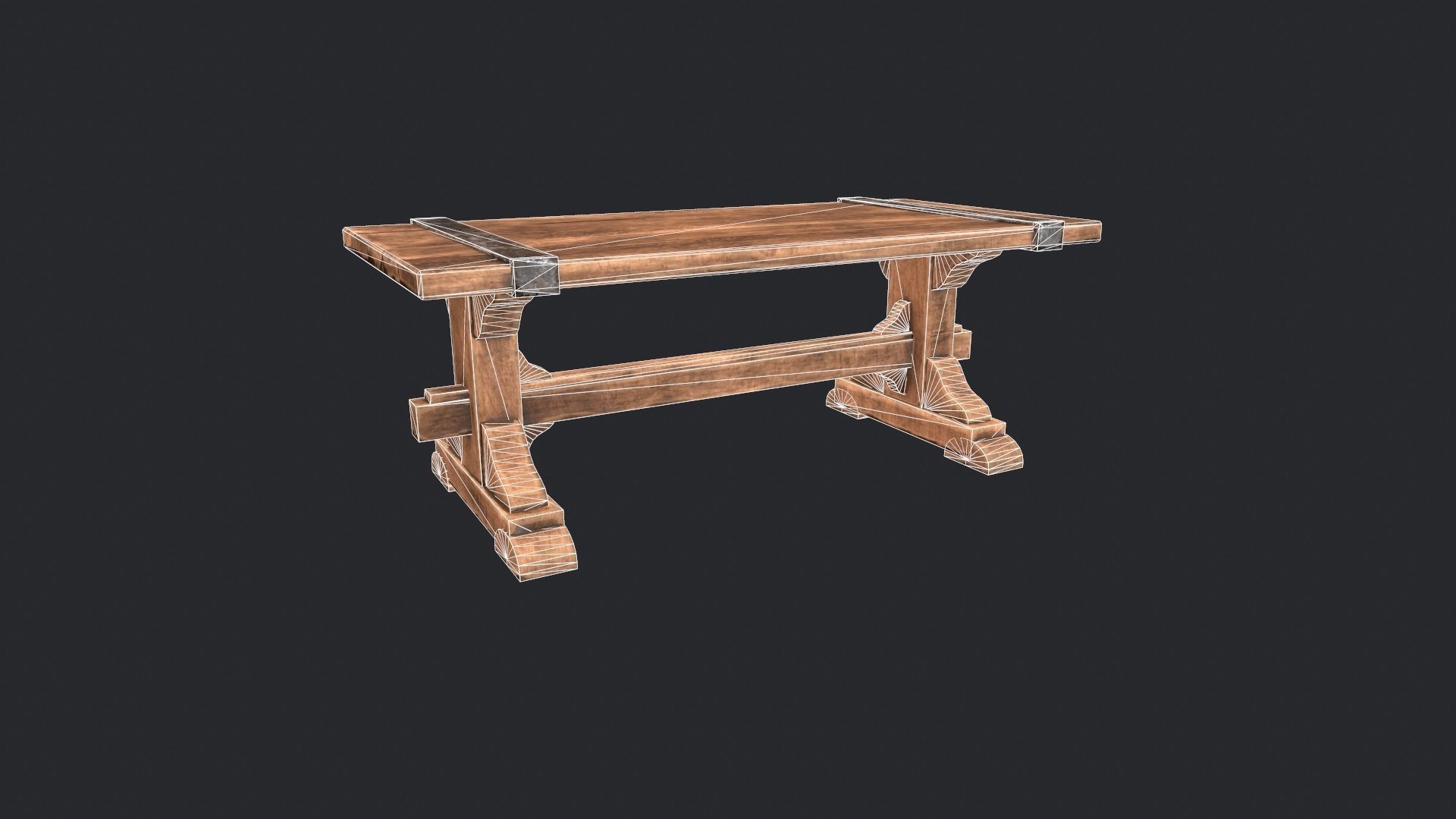 Wooden Table - Wooden Bench - Garden Bench - Work Bench - Bench  Low-poly 3D model_1