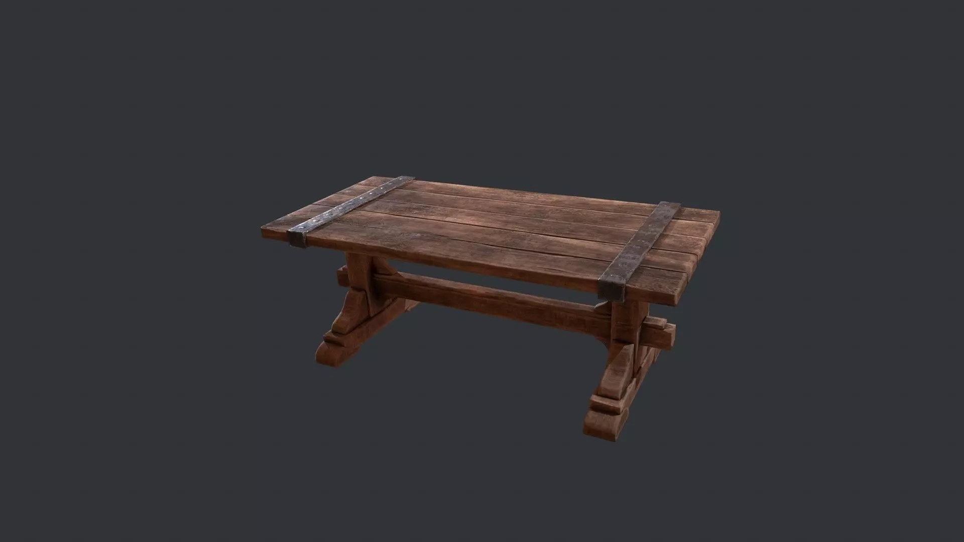 Wooden Table - Wooden Bench - Garden Bench - Work Bench - Bench  Low-poly 3D model_0