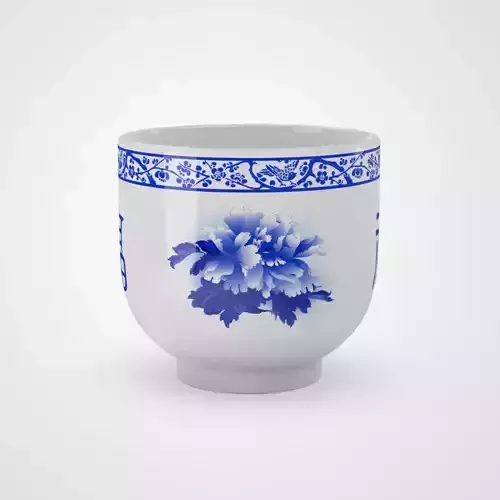Chinese Blue and White Porcelain Teacup - Peony and Fu