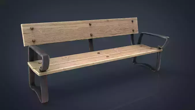 Wood Bench Low-poly 3D model