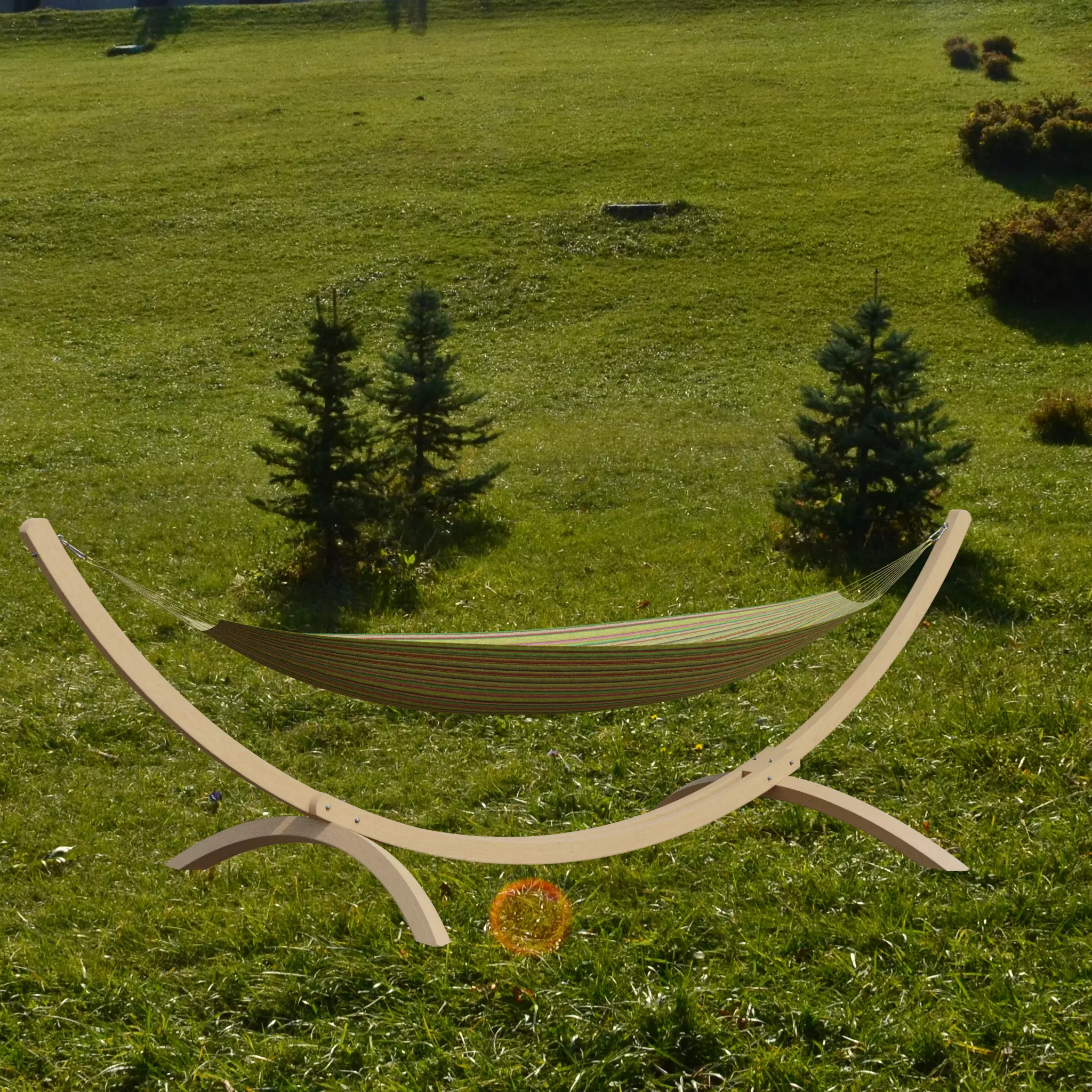 Hammock with fancy wooden frame - AR VR ready Low-poly 3D model_0
