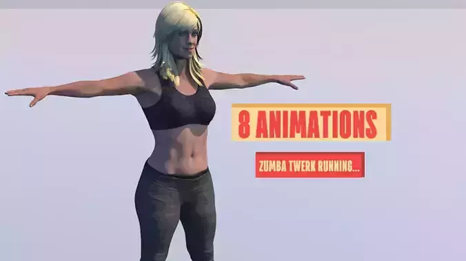 FITNESS GIRL WITH 8 SPORTS AND TWERK ANIMATIONS 3D model