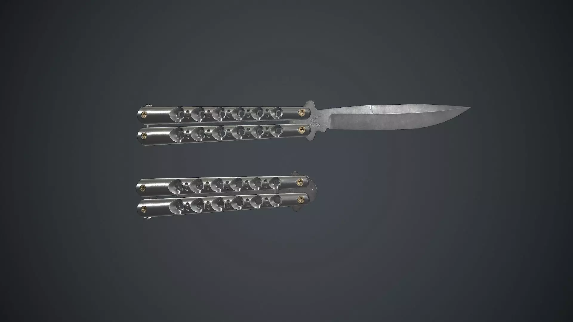 Titanium Balisong Knife PBR Game Ready Low-poly 3D model_0