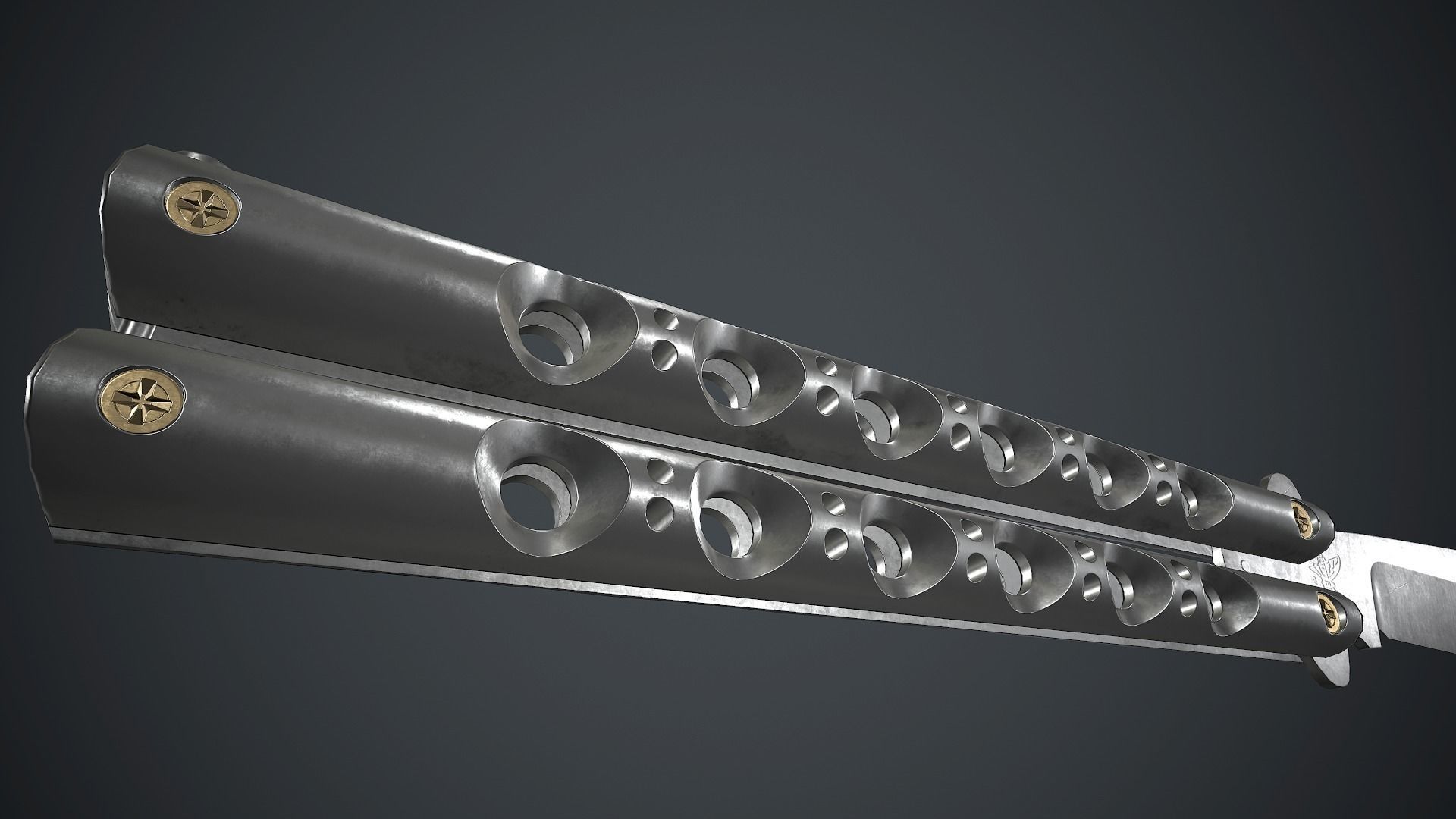 Titanium Balisong Knife PBR Game Ready Low-poly 3D model_13
