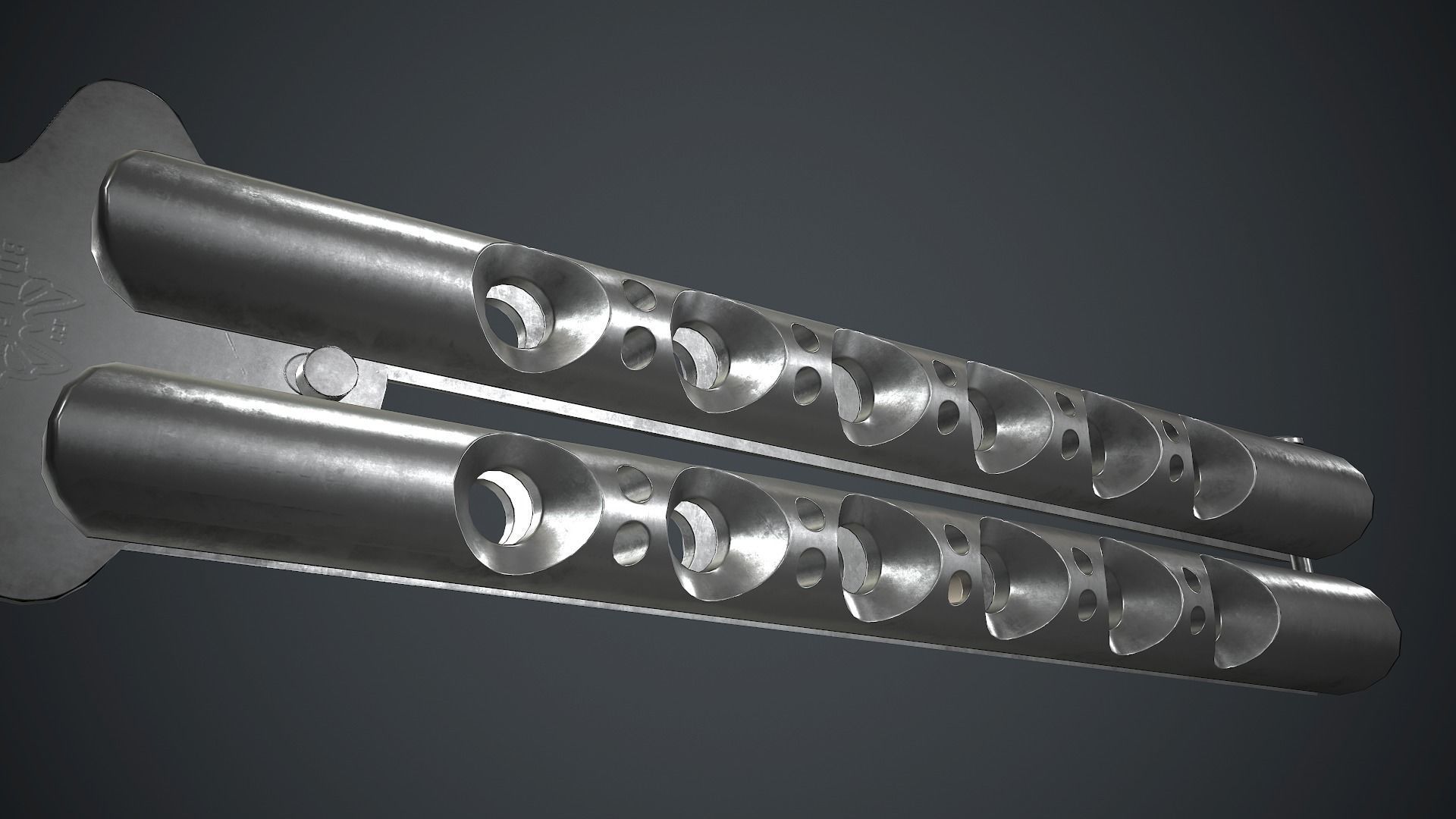 Titanium Balisong Knife PBR Game Ready Low-poly 3D model_8