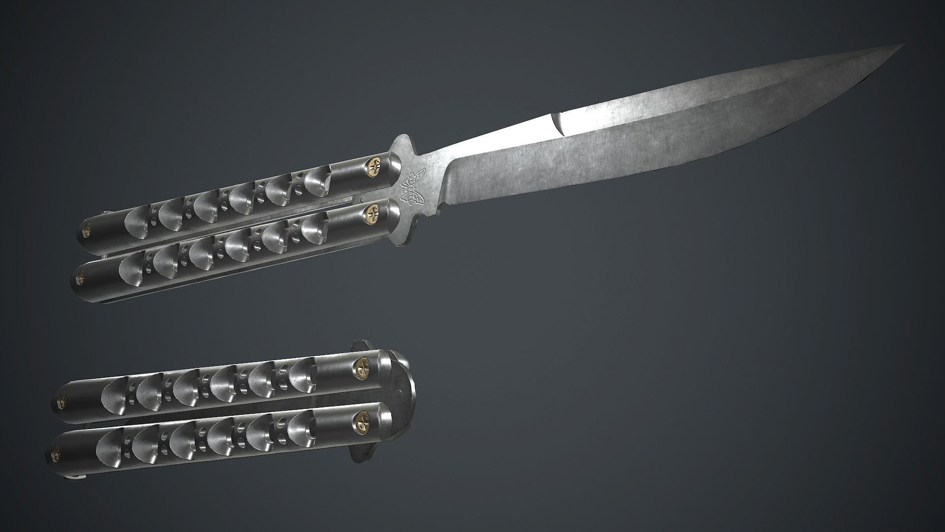 Titanium Balisong Knife PBR Game Ready Low-poly 3D model_3