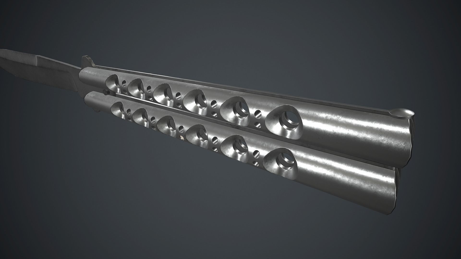 Titanium Balisong Knife PBR Game Ready Low-poly 3D model_14