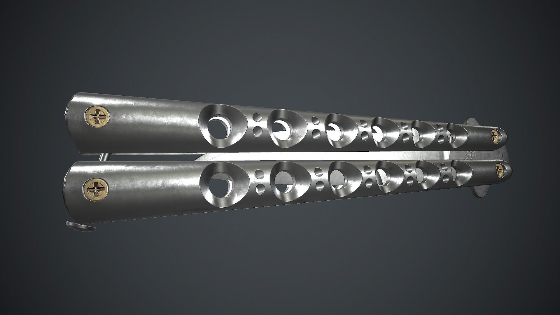 Titanium Balisong Knife PBR Game Ready Low-poly 3D model_16