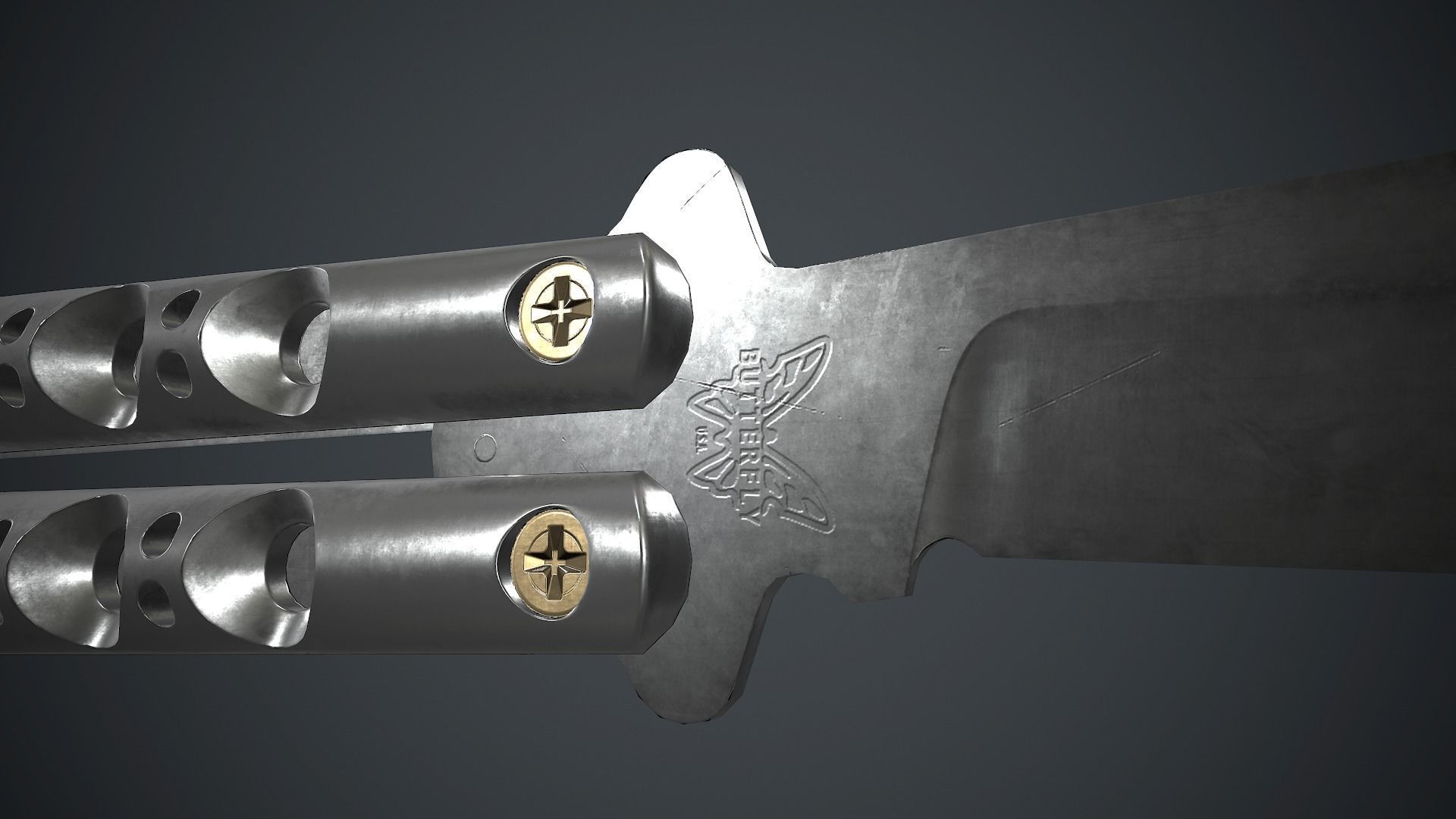 Titanium Balisong Knife PBR Game Ready Low-poly 3D model_9