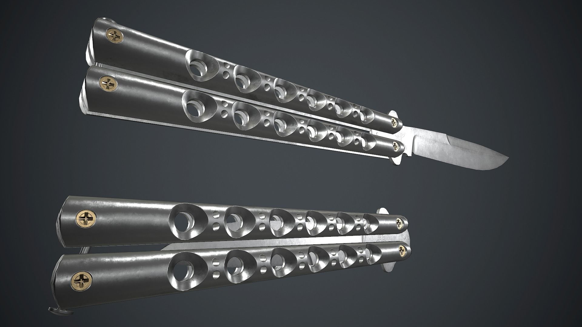 Titanium Balisong Knife PBR Game Ready Low-poly 3D model_4