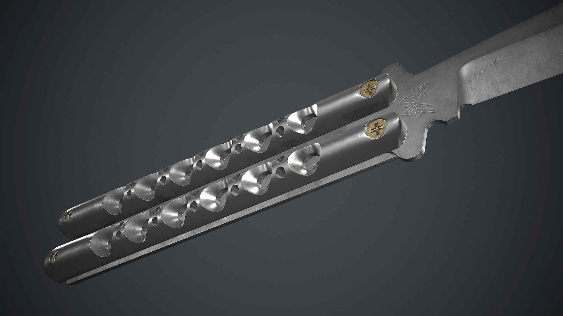 Titanium Balisong Knife PBR Game Ready Low-poly 3D model_20