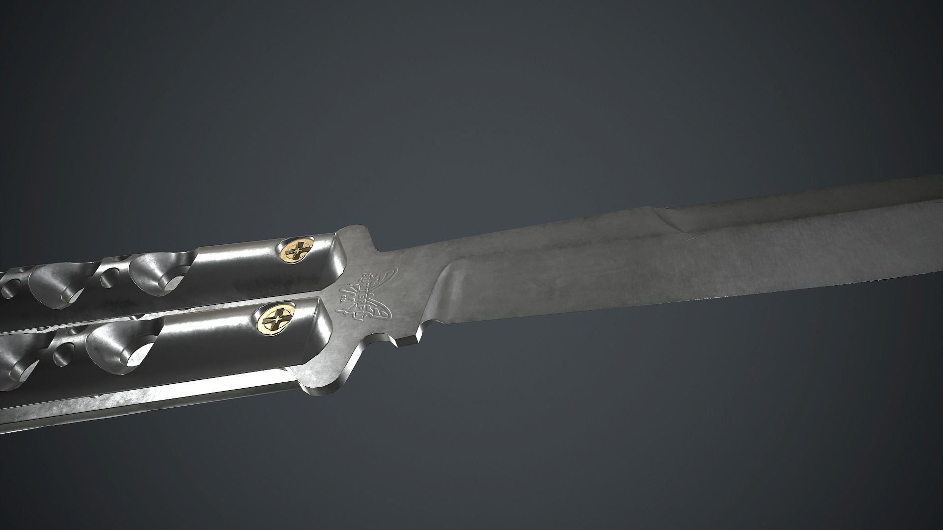 Titanium Balisong Knife PBR Game Ready Low-poly 3D model_10