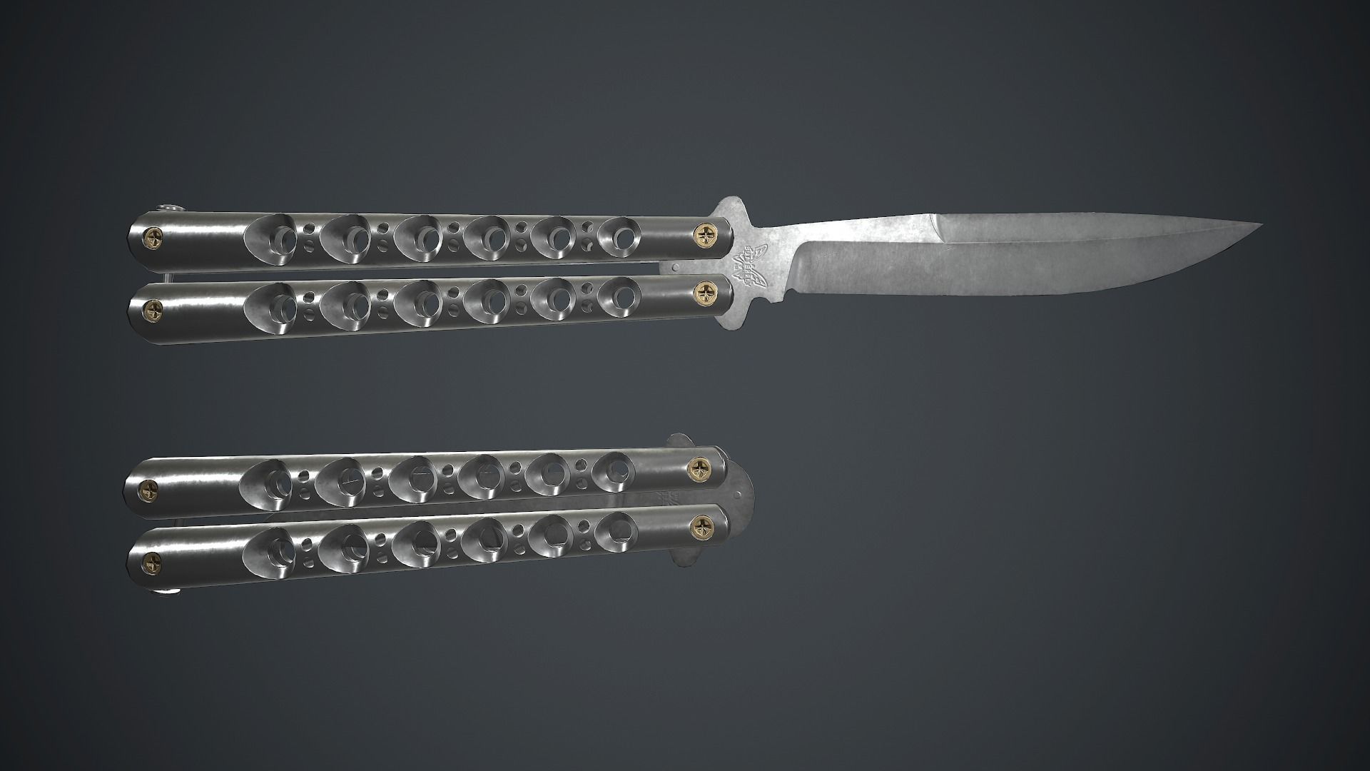 Titanium Balisong Knife PBR Game Ready Low-poly 3D model_1