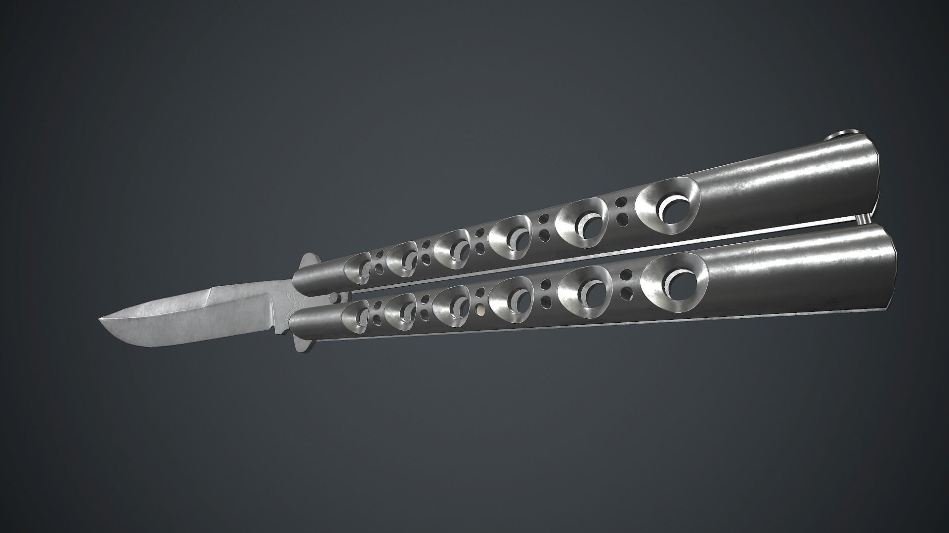 Titanium Balisong Knife PBR Game Ready Low-poly 3D model_6