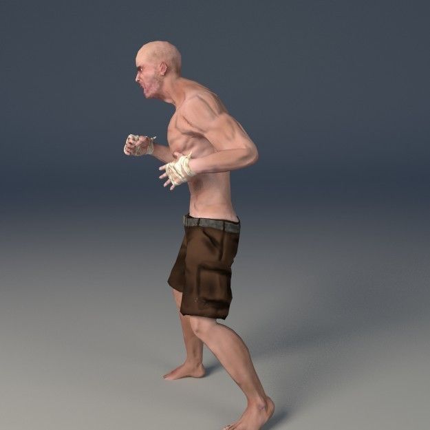 Streetfighter LowPoly Game ready man with no shirt and shorts Low-poly 3D model_5