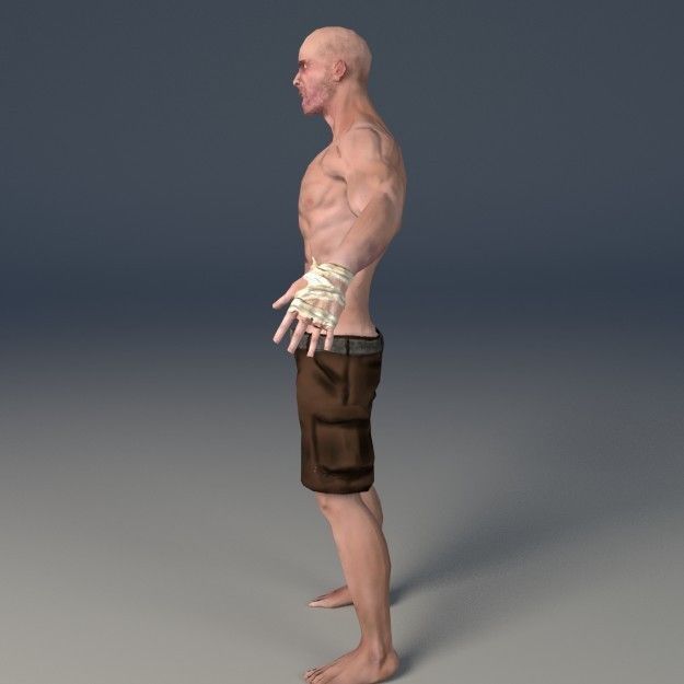 Streetfighter LowPoly Game ready man with no shirt and shorts Low-poly 3D model_3