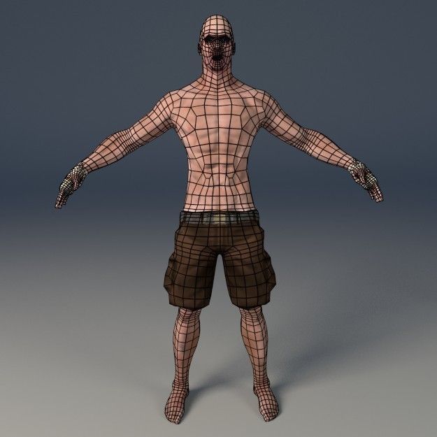 Streetfighter LowPoly Game ready man with no shirt and shorts Low-poly 3D model_9