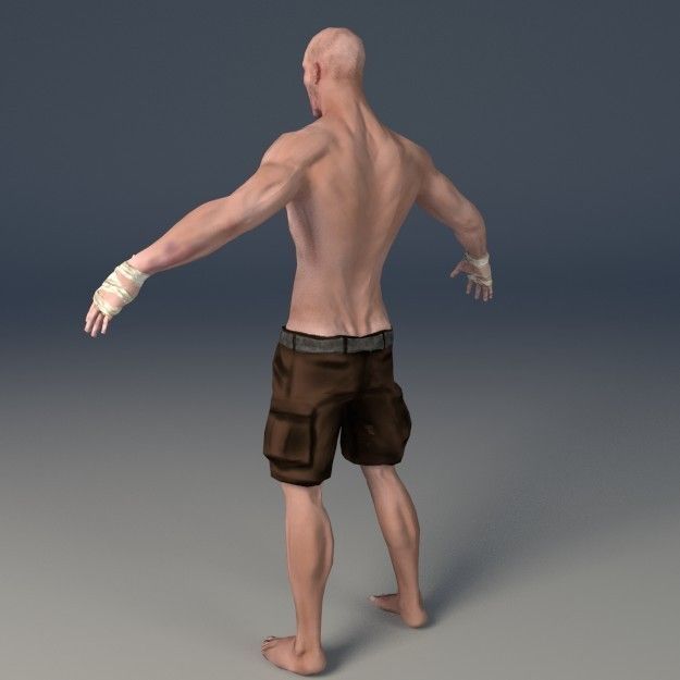 Streetfighter LowPoly Game ready man with no shirt and shorts Low-poly 3D model_6