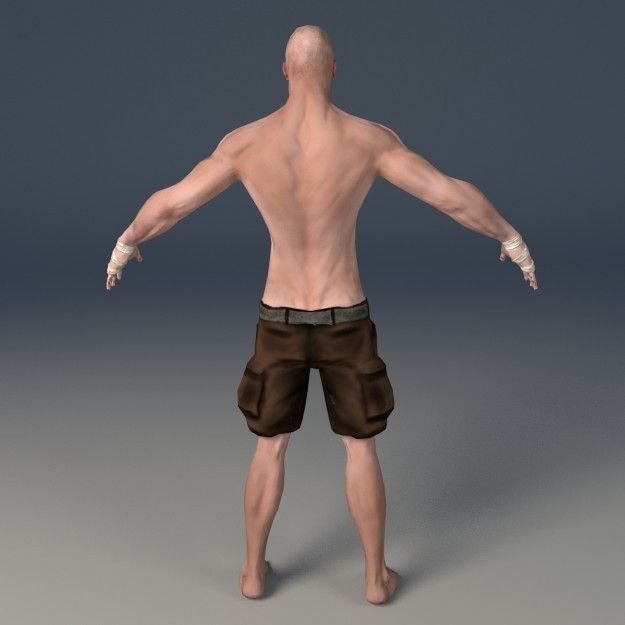 Streetfighter LowPoly Game ready man with no shirt and shorts Low-poly 3D model_7