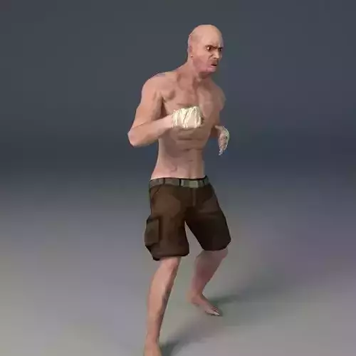 Streetfighter LowPoly Game ready man with no shirt and shorts
