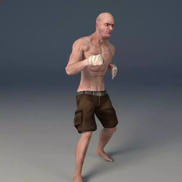 Streetfighter LowPoly Game ready man with no shirt and shorts Low-poly 3D model_0