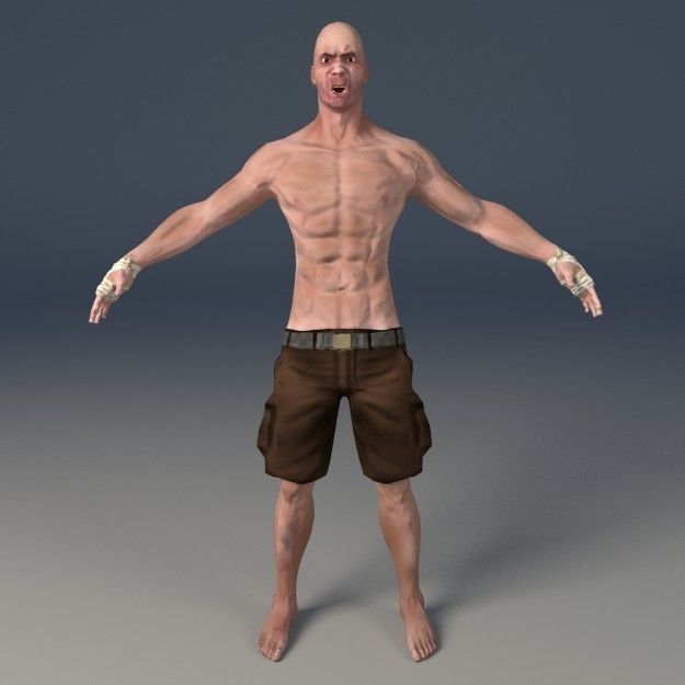 Streetfighter LowPoly Game ready man with no shirt and shorts Low-poly 3D model_4