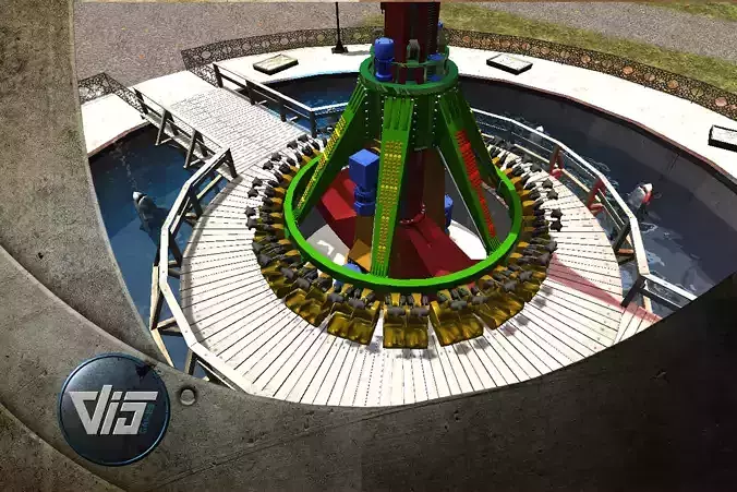 High Detail Fairground Ride 14 - ToppleTower Low-poly 3D model