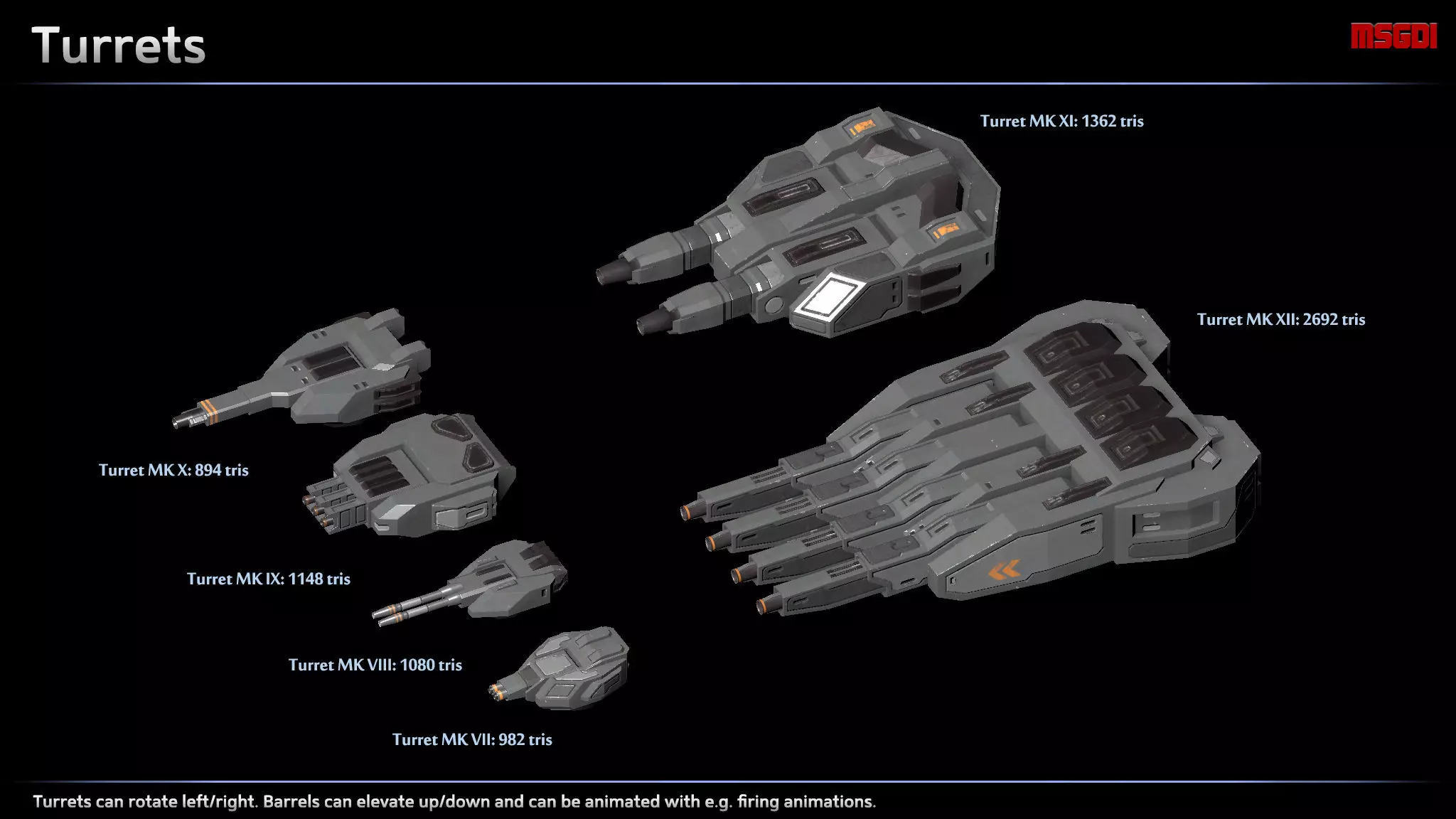 Modular Spaceship Weapons Low-poly 3D model