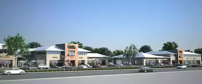 Alafia3D shopping center with cars on street