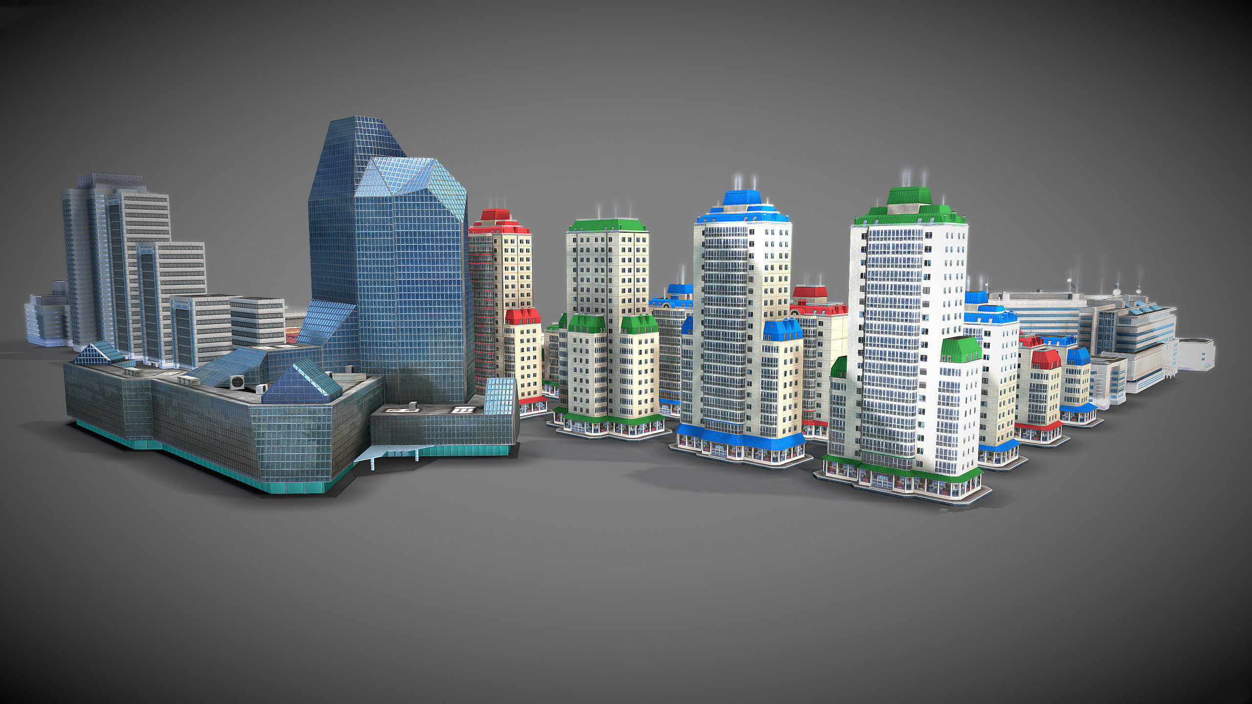 City Buildings Pack Low-poly 3D model_5