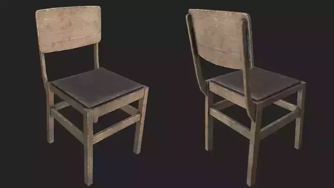Old Wooden Chair 2 PBR Low-poly 3D model