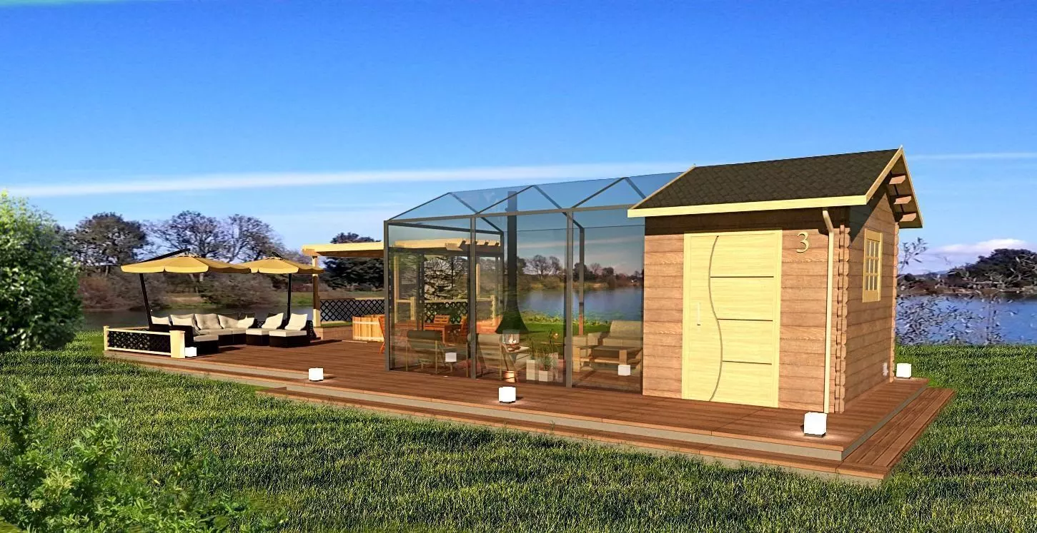 glamping pod-vacation home-mobile home-tiny house with hot tube Low-poly 3D model