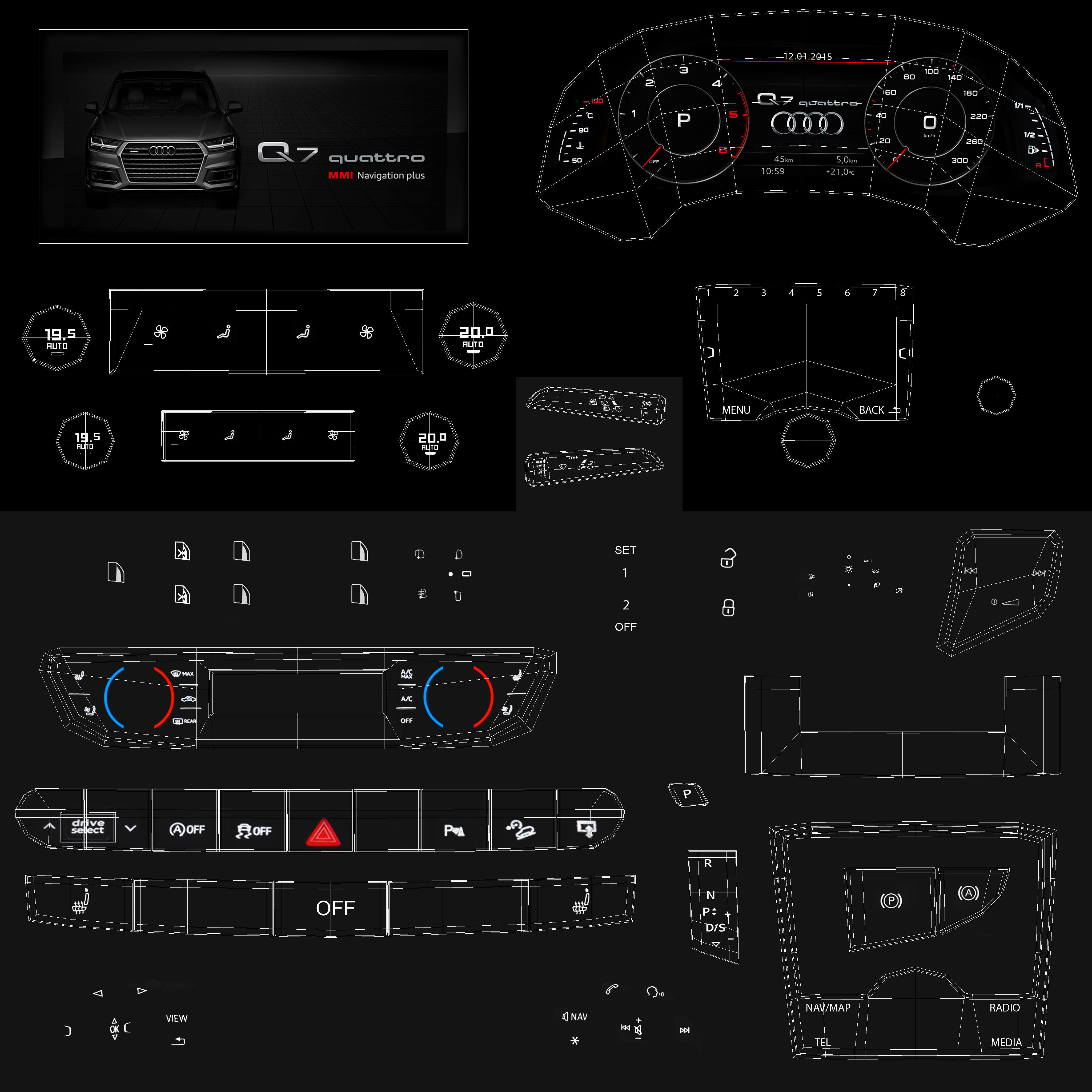 Audi Q7 S-Line 2016 detailed interior 3D model_28