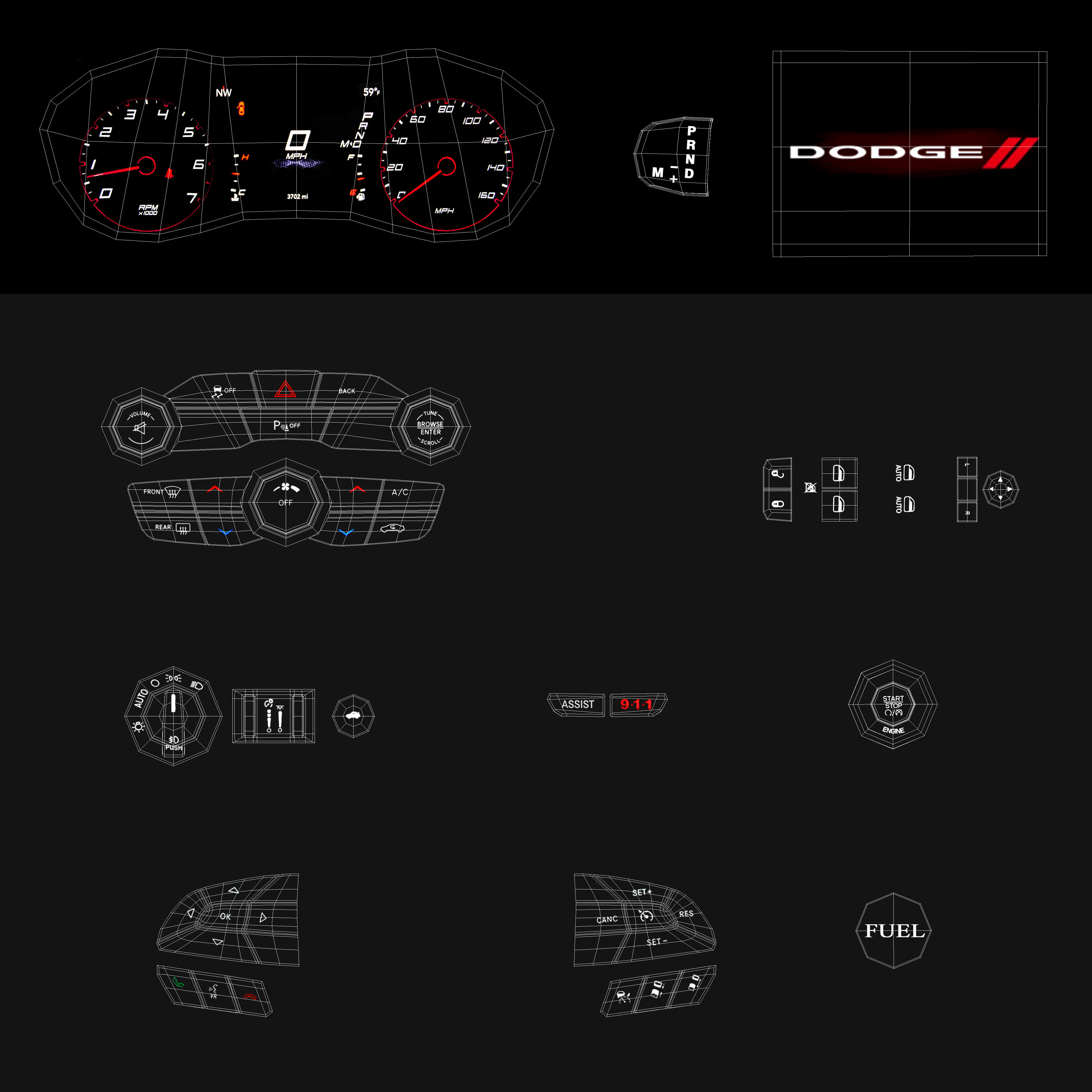 Dodge Challenger RT Shaker 2015 detailed interior 3D model_29