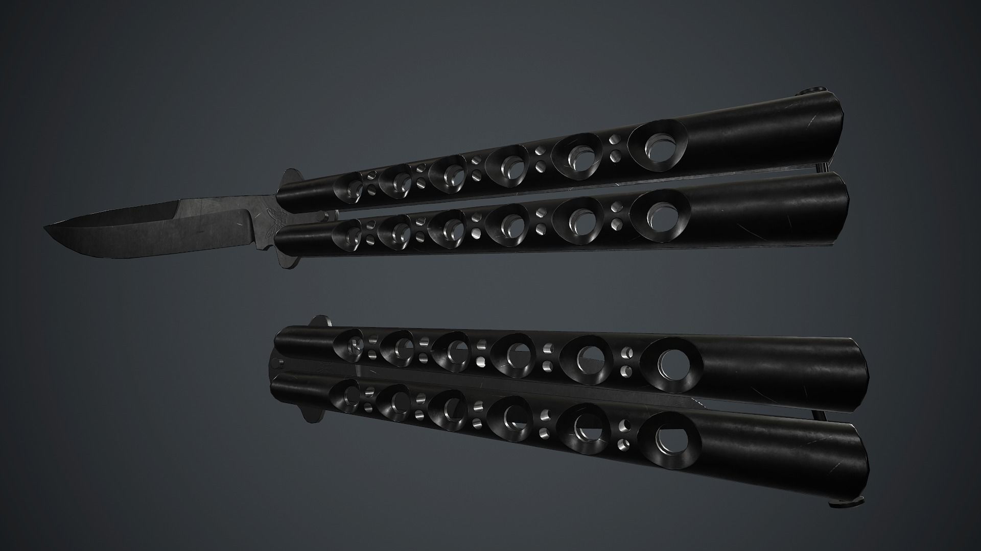 Balisong Knife PBR Game Ready Low-poly 3D model_5