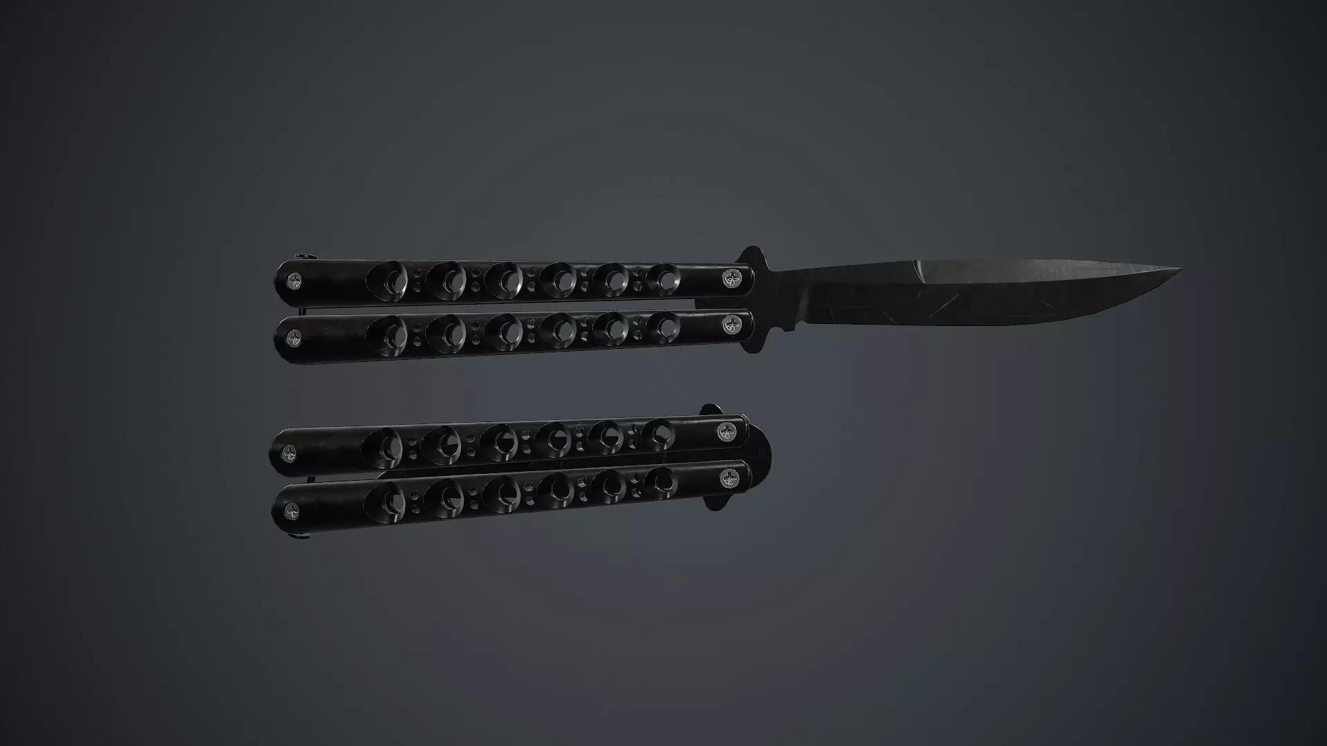 Balisong Knife PBR Game Ready Low-poly 3D model_0