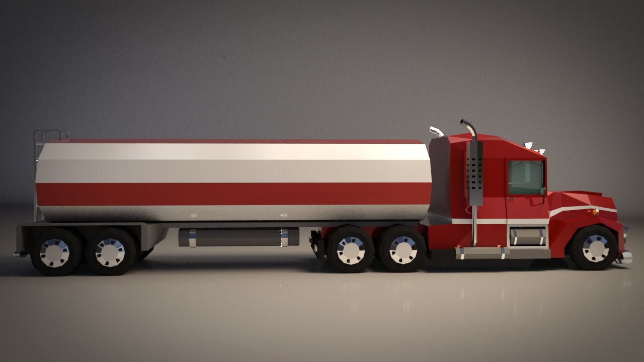 Low-Poly Cartoon Tank Truck Low-poly 3D model_6