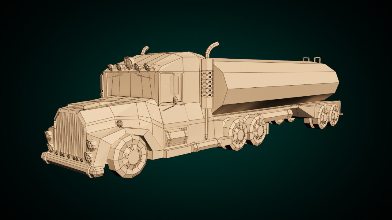 Low-Poly Cartoon Tank Truck Low-poly 3D model_7