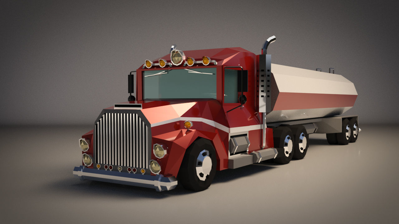 Low-Poly Cartoon Tank Truck Low-poly 3D model_1