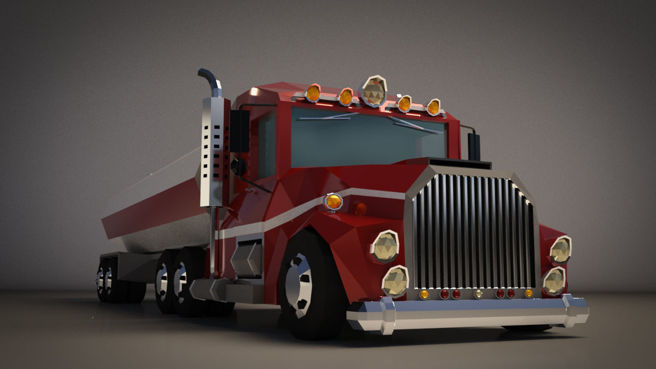 Low-Poly Cartoon Tank Truck Low-poly 3D model_5