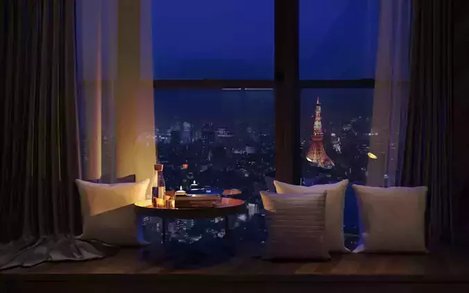 modern grey and wood bedroom nightlight interior window seating 