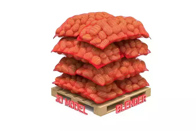 Potatoes in Red Burlap Sacks on the Pallet