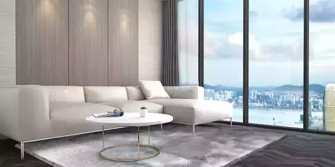 Modern simple grey clean living room apartment interior  3D model
