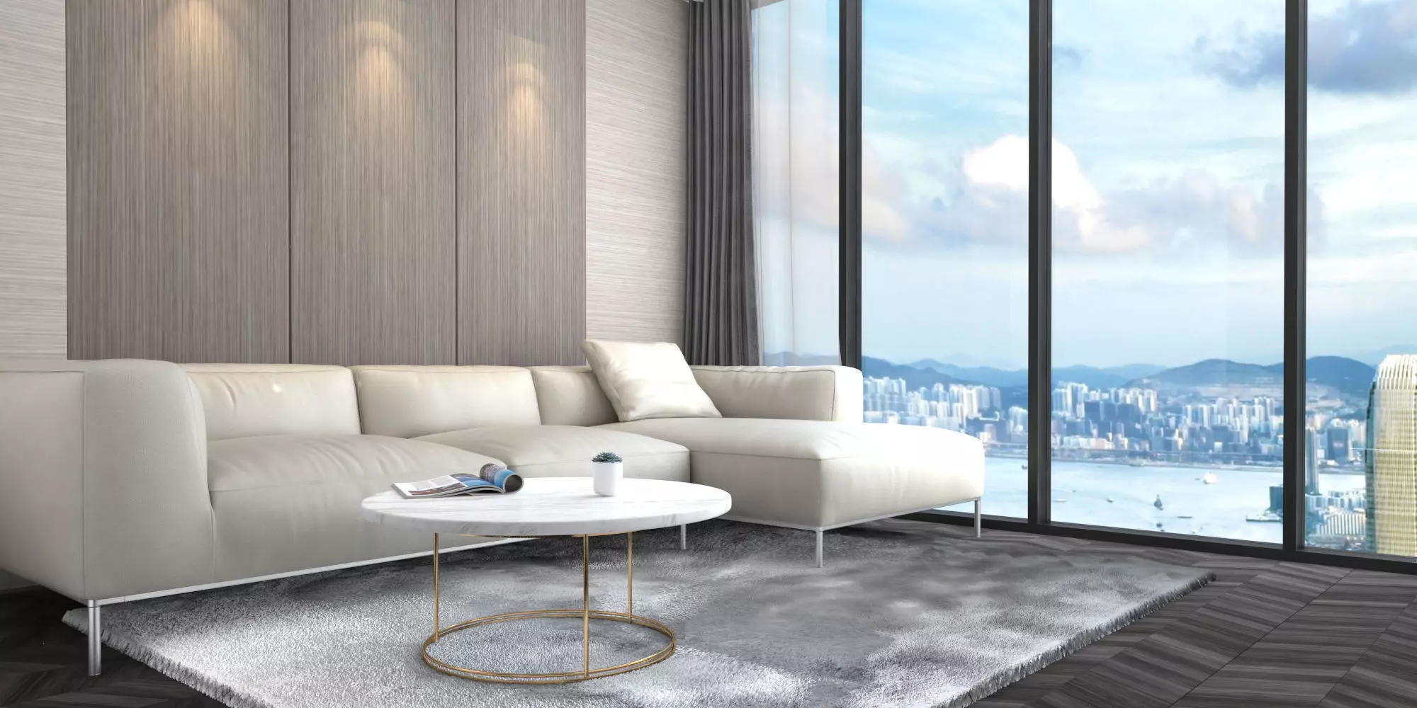 Modern simple grey clean living room apartment interior  3D model_0
