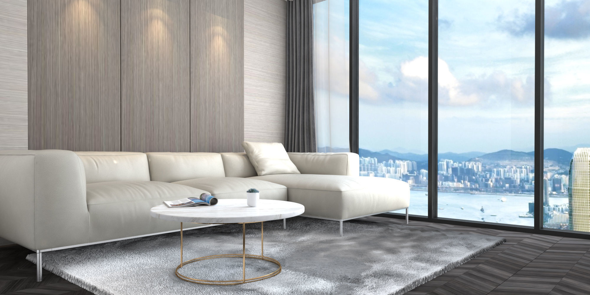 Modern simple grey clean living room apartment interior  3D model_5