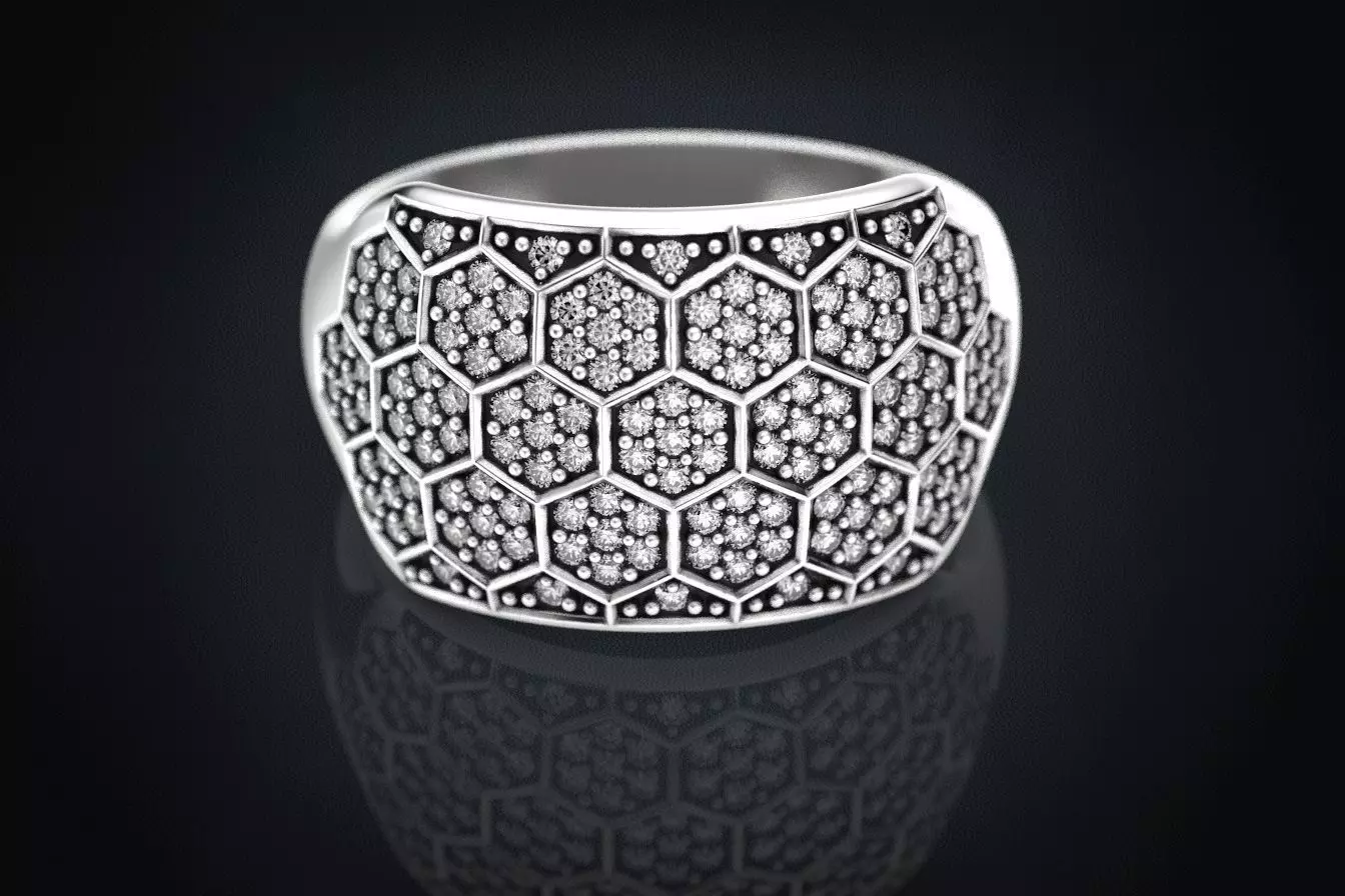 Ring with a diamond ball or a bee 331 3D print model_0